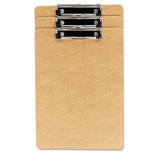 Hardboard Clipboard with Low-Profile Clip, 0.5" Clip Capacity, Holds 8.5 x 14 Sheets, Brown, 3/Pack-(UNV05563)
