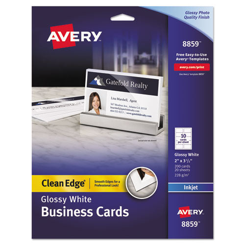 True Print Clean Edge Business Cards, Inkjet, 2 x 3.5, Glossy White, 200 Cards, 10 Cards Sheet, 20 Sheets/Pack-(AVE8859)