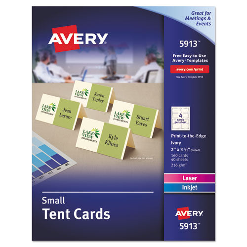 Small Tent Card, Ivory, 2 x 3.5, 4 Cards/Sheet, 40 Sheets/Pack-(AVE5913)