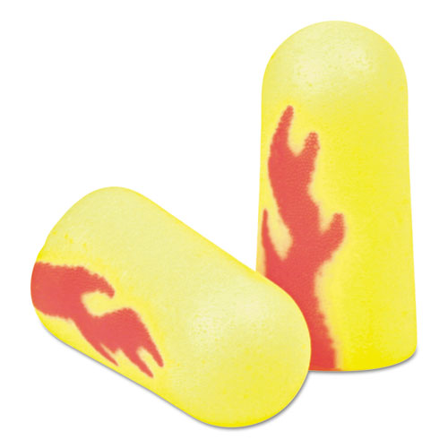 E-A-Rsoft Blasts Earplugs, Cordless, Foam, Yellow Neon/Red Flame, 200 Pairs/Box-(MMM3121252)