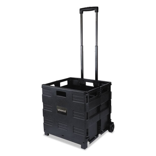 Collapsible Mobile Storage Crate, Plastic, 18.25 x 15 x 18.25 to 39.37, Black-(UNV14110)