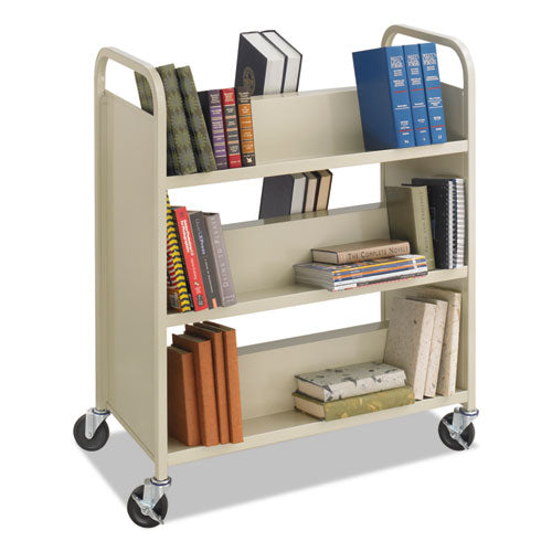 Steel Double-Sided Book Cart, Metal, 6 Shelves, 300 lb Capacity, 36" x 18.5" x 43.5", Sand-(SAF5357SA)
