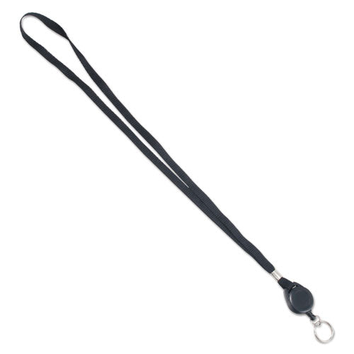 Lanyards with Retractable ID Reels, Metal Split Ring Fastener, 34" Long, Black, 12/Pack-(AVT75547)