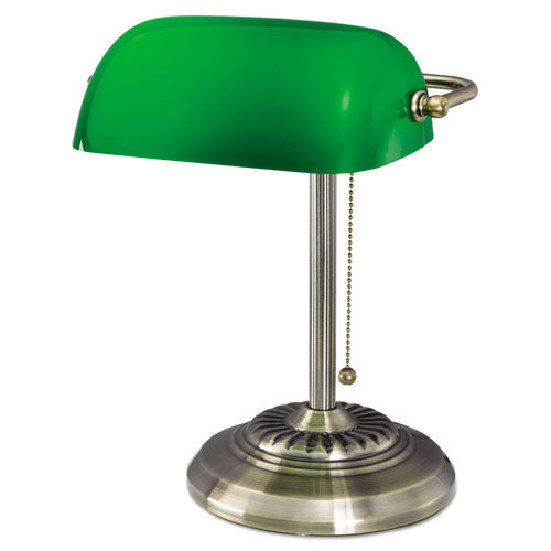 Traditional Bankers Lamp, Green Glass Shade, 10.5w x 11d x 13h, Antique Brass-(ALELMP557AB)