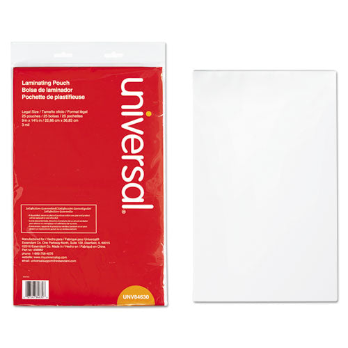 Laminating Pouches, 3 mil, 9" x 14.5", Gloss Clear, 25/Pack-(UNV84630)