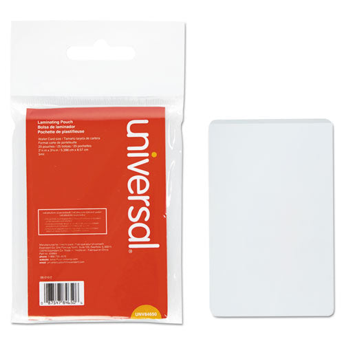 Laminating Pouches, 5 mil, 2.13" x 3.38", Gloss Clear, 25/Pack-(UNV84650)