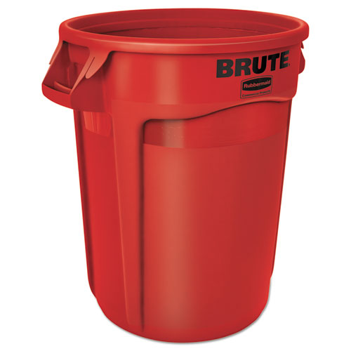 Vented Round Brute Container, 32 gal, Plastic, Red-(RCP2632RED)