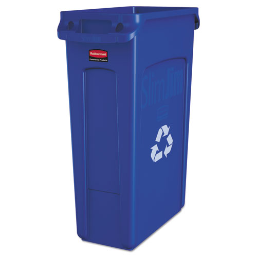 Slim Jim Plastic Recycling Container with Venting Channels, 23 gal, Plastic, Blue-(RCP354007BE)