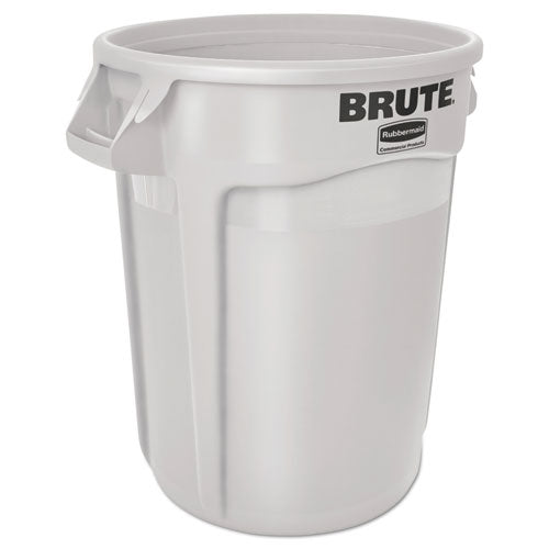 Vented Round Brute Container, 10 gal, Plastic, White-(RCP2610WHI)