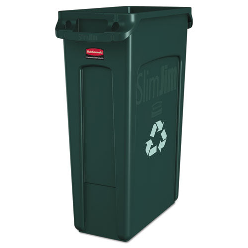 Slim Jim Plastic Recycling Container with Venting Channels, 23 gal, Plastic, Green-(RCP354007GN)
