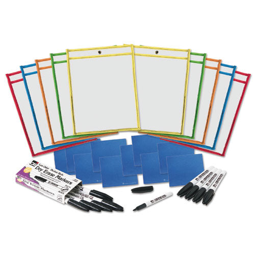 Dry Erase Pocket Class Pack, 10.5  x 1.5, Assorted Primary Colors, 10/Pack-(LEO29130)