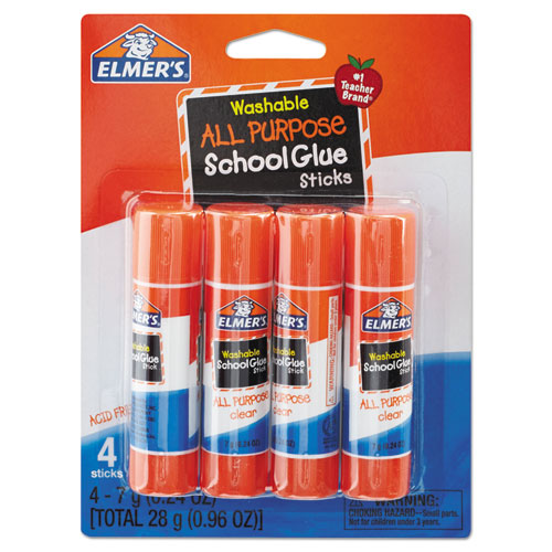 Washable School Glue Sticks, 0.24 oz, Applies and Dries Clear, 4/Pack-(EPIE542)