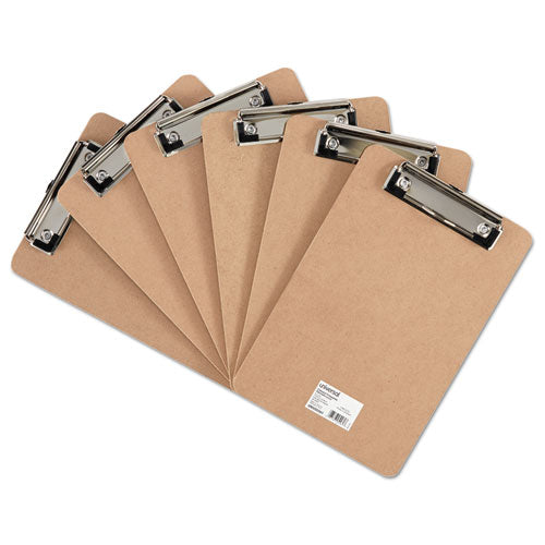 Hardboard Clipboard with Low-Profile Clip, 0.5" Clip Capacity, Holds 5 x 8 Sheets, Brown, 6/Pack-(UNV05561)
