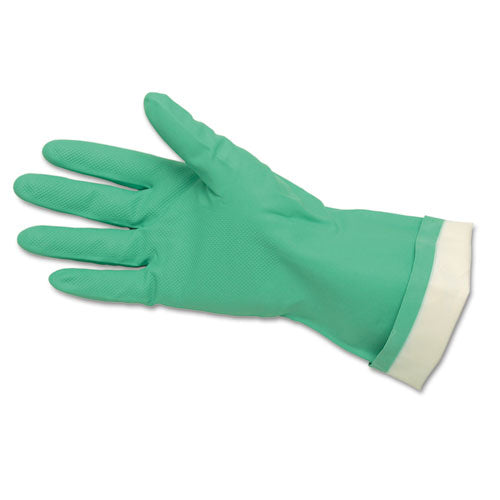 Flock-Lined Nitrile Gloves, One Size, Green, 12 Pairs-(CRW5319E)
