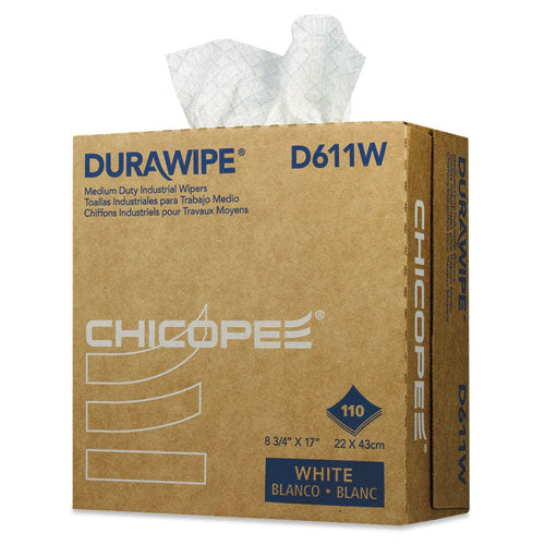 Durawipe Medium-Duty Industrial Wipers, 3-Ply, 8.8 x 17, White, 110/Box, 12 Box/Carton-(CHID611W)