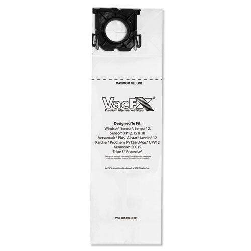 Vacuum Filter Bags Designed to Fit Allstar Javelin 12 Series/Windsor Sensor S/S2/XP/Veramatic Plus, 100/Carton-(APCVFXW15300310)