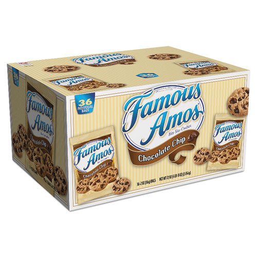 Famous Amos Cookies, Chocolate Chip, 2 oz Snack Pack, 36/Carton-(KEB10003)