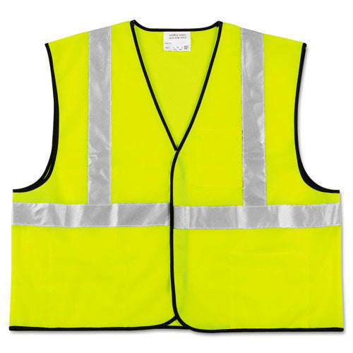 Class 2 Safety Vest, Polyester, Large Fluorescent Lime with Silver Stripe-(CRWVCL2SLL)