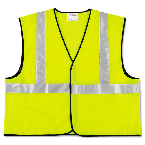 Class 2 Safety Vest, Polyester, X-Large, Fluorescent Lime with Silver Stripe-(CRWVCL2SLXL)
