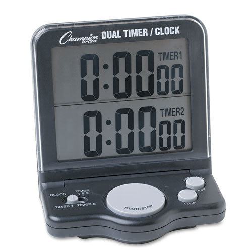 Dual Timer/Clock with Jumbo Display, LCD, 3.5 x 1 x 4.5, Black-(CSIDC100)