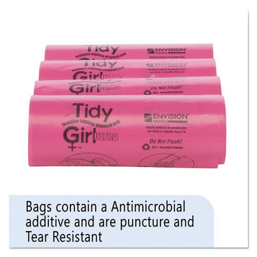 Feminine Hygiene Sanitary Disposal Bags, 4" x 10", Pink/Black, 150 Bags/Roll, 4 Rolls/Carton-(STOTGUF)