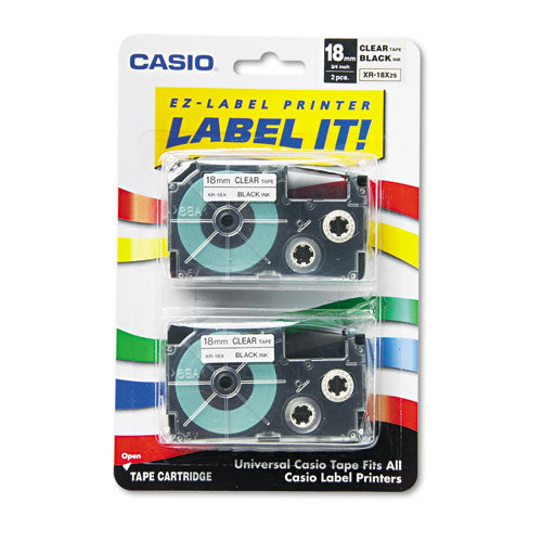 Tape Cassettes for KL Label Makers, 0.75" x 26 ft, Black on Clear, 2/Pack-(CSOXR18X2S)