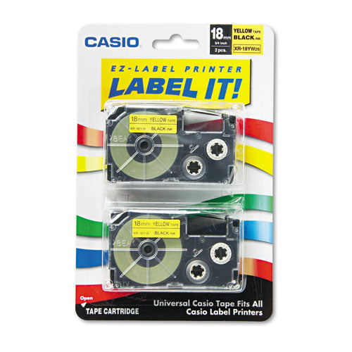 Tape Cassettes for KL Label Makers, 0.75" x 26 ft, Black on Yellow, 2/Pack-(CSOXR18YW2S)