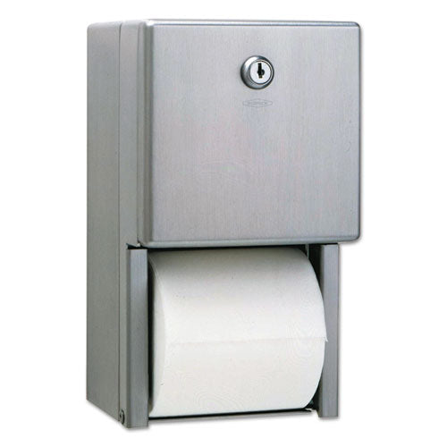 Stainless Steel 2-Roll Tissue Dispenser, 6.06 x 5.94 x 11, Stainless Steel-(BOB2888)