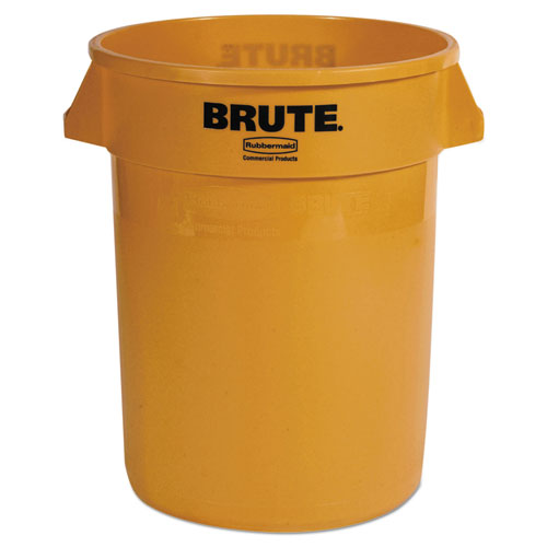 Vented Round Brute Container, 32 gal, Plastic, Yellow-(RCP2632YEL)