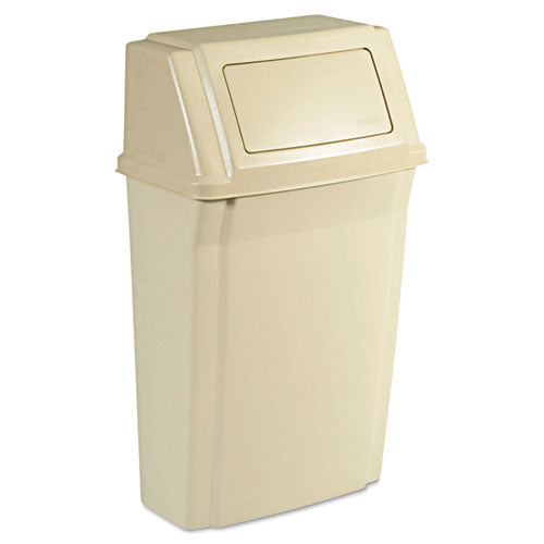 Slim Jim Wall-Mounted Container, 15 gal, Plastic, Beige-(RCP7822BEI)