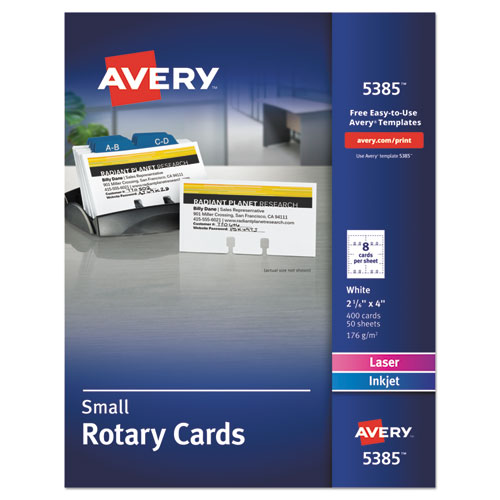 Small Rotary Cards, Laser/Inkjet, 2.17 x 4, White, 8 Cards/Sheet, 400 Cards/Box-(AVE5385)