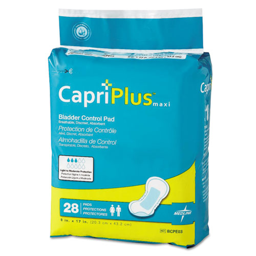 Capri Plus Bladder Control Pads, Ultra Plus, 8" x 17", 28/Pack, 6/Carton-(MIIBCPE03CT)