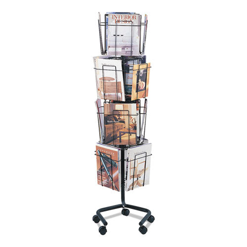 Wire Rotary Display Racks, 16 Compartments, 15w x 15d x 60h, Charcoal-(SAF4139CH)