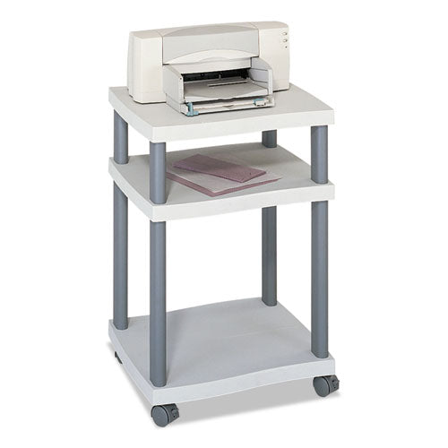 Wave Design Deskside Printer Stand, Plastic, 3 Shelves, 20" x 17.5" x 29.25", White/Charcoal Gray-(SAF1860GR)