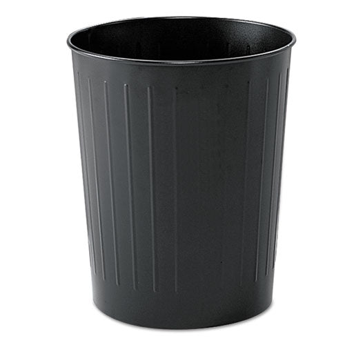 Round Wastebaskets, 6 gal, Steel, Black-(SAF9604BL)