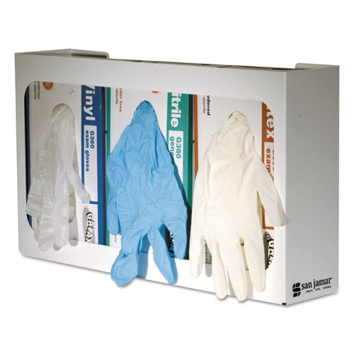 White Enamel Disposable Glove Dispenser, 3-Box, Steel, White, 18 x 3.75 x 10-(SJMG0804)