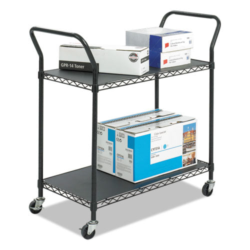Wire Utility Cart, Metal, 2 Shelves, 400 lb Capacity, 43.75" x 19.25" x 40.5", Black-(SAF5337BL)