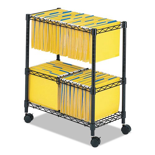 Two-Tier Rolling File Cart, Metal, 3 Bins, 25.75" x 14" x 29.75", Black-(SAF5278BL)