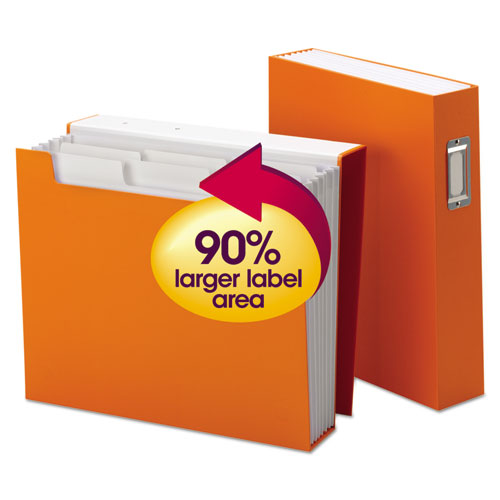 Book Shelf Organizer with SuperTab, 2.5" Expansion, 6 Section, Magnetic Latch, 1/3-Cut Tab, Letter Size, Vibrant Orange/White-(SMD70868)