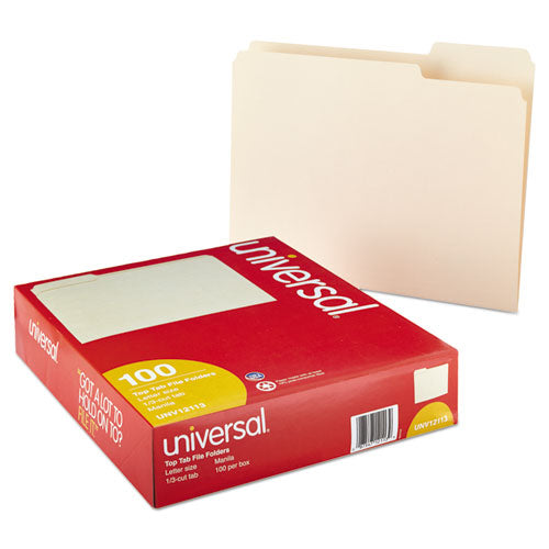 Top Tab File Folders, 1/3-Cut Tabs: Assorted, Letter Size, 0.75" Expansion, Manila, 100/Box-(UNV12113)