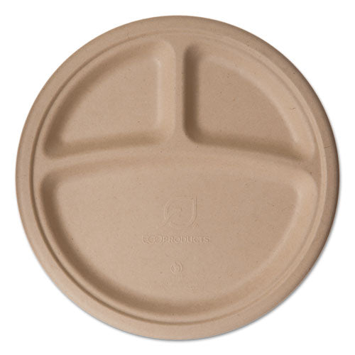 Wheat Straw Dinnerware, 3-Compartment Plate, 10" dia, 500/Carton-(ECOEPPW103)