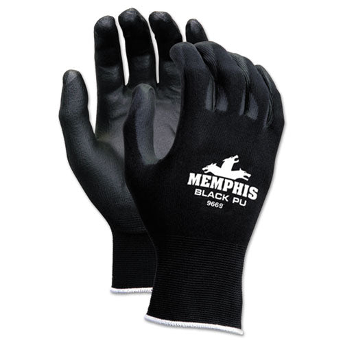 Economy PU Coated Work Gloves, Black, Large, Dozen-(CRW9669L)