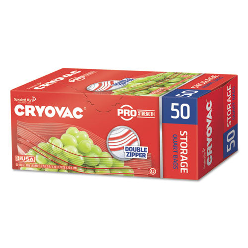Cryovac One Quart Storage Bag Dual Zipper, 1 qt, 1.68 mil, 7" x 7.94", Clear, 450/Carton-(DVO100946911)