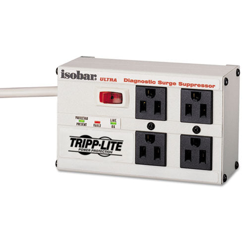 Isobar Surge Protector, 4 AC Outlets, 6 ft Cord, 3,330 J, Light Gray-(TRPISOBAR4)