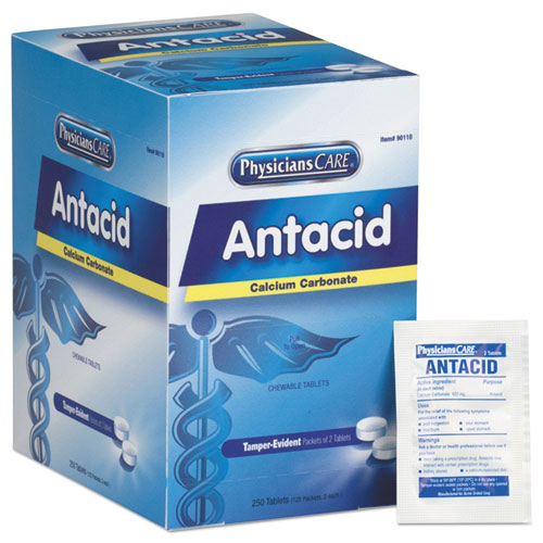Over the Counter Antacid Medications for First Aid Cabinet, 2 Tablets/Packet, 125 Packets/Box-(FAO90110)