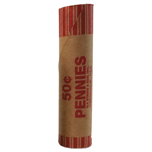 Preformed Tubular Coin Wrappers, Pennies, $.50, 1000 Wrappers/Carton-(PMC65029)