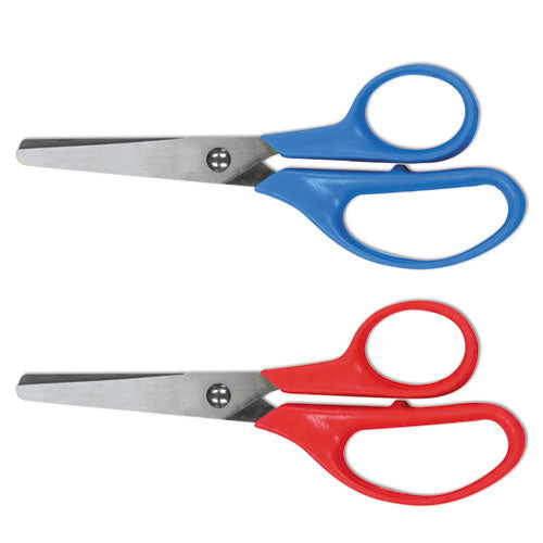 Kids Scissors, Rounded Tip, 5" Long, 1.75" Cut Length, Assorted Straight Handles, 2/Pack-(UNV92024)
