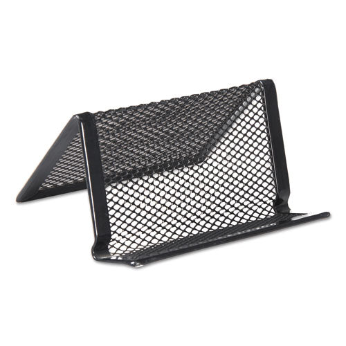 Mesh Metal Business Card Holder, Holds 50 2.25 x 4 Cards, 3.78 x 3.38 x 2.13, Black-(UNV20005)