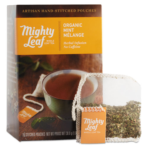 Whole Leaf Tea Pouches, Organic Mint Melange, 15/Box-(PEE510142)