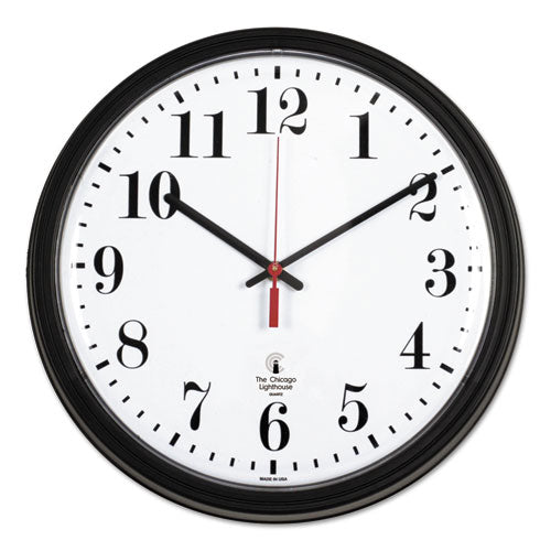 Black Quartz CONTRACT Clock, 13.75" Overall Diameter, Black Case, 1 AA (sold separately)-(ILC67700002)